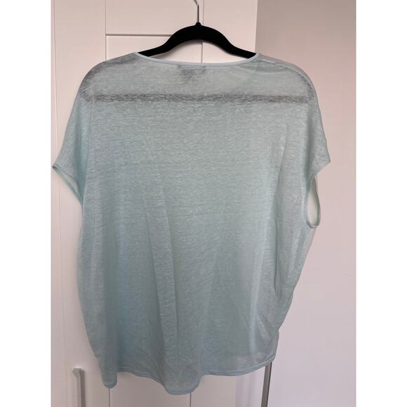 Vince Women's Linen & Silk with Leather Trim Light Blue Casual Shirt, Size XS - Picture 5 of 14